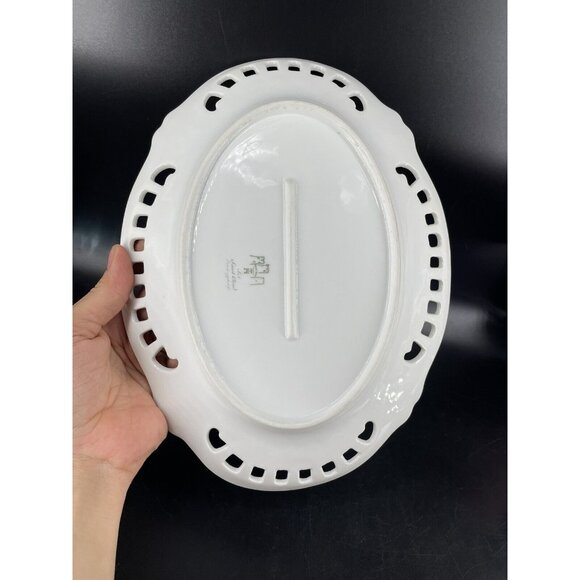 MONTMERY ST CLOUD SERVING PLATTER TRAY DISH RETICULATED FLORAL GOLD GREEN ANTIQ - Picture 4 of 12